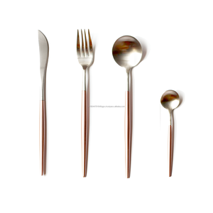 Ensemble de couverts de finition miroir en acier argenté de qualité supérieure comprenant un couteau/une fourchette/une cuillère avec un manche rose (lot de 4) - Product Image 1