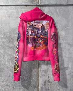 Sweat à capuche personnalisé à fermeture éclair, poids lourd 500 g/m² en éponge française Stone Wash Boxy Sweat à capuche zippé à épaules tombantes Veste vintage à fermeture éclair imprimée - Product Image 4