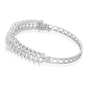 Pulsera de boda personalizada con diamante de moissanita, Plata de Ley 925 y forma de gancho de oro con piedra de perla, regalo para ella - Product Image 4