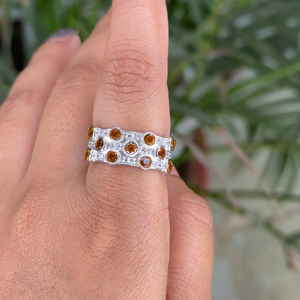 Anillo de ajuste de bisel de banda de burbuja de diamante americano elegante Unisex, piedra de nacimiento de noviembre, corte citrino rodio para bodas y fiestas - Product Image 2