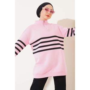 Sweat-shirt à trois fils rose pour femme avec capuche coupe ample en soie Streetwear bouffée impression Logo personnalisé taille XS - Product Image 1