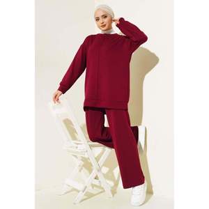 ชุดเสื้อรัดกระดุมหน้า2ชิ้นสีแดงม่วง - Product Image 1