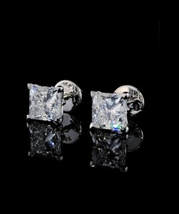 Pendientes de estudio de corte princesa de moissanita blanca de Plata de Ley 925 pedido personalizado para otras joyas - Product Image 5