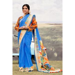 Sari en mousseline plissée non cousu 3 pièces avec décoration en dentelle SR-52006 pour mariages et occasions festives - Product Image 3