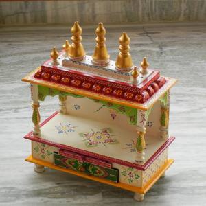 Mandir de Temple en bois de conception traditionnelle faite à la main pour la décoration intérieure tenture murale Puja Ghar autel pour Diwali mariage anniversaire - Product Image 5