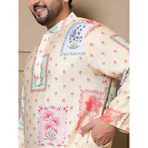 Kurta de Algodón para Hombre, Talla Grande, Marca Amanush, con Estampado Floral y Parches, Cuello Mandarín, Estilo Casual de Verano, Corte Holgado, Manga Tres Cuartos - Product Image 2