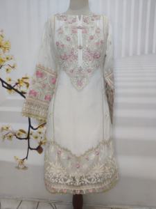 Traje de lino bordado de 3 piezas, vestido tradicional paquistaní para mujer, Ropa Étnica, moda Cultural, traje hecho a mano Shalwar Kameez - Product Image 3