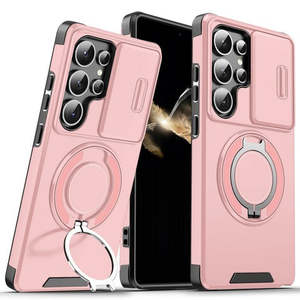 Étui magnétique Samsung Galaxy S25 Ultra avec grand support rotatif rose - Product Image 1