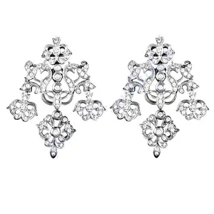 Pendientes colgantes de moda con diseño floral para mujer, tono plateado, regalo perfecto - Product Image 1