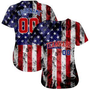Maillot de baseball authentique Nouveau blanc rouge et royal 3D drapeau américain mode vêtements de sport d'équipe personnalisés avec des techniques imprimées - Product Image 6