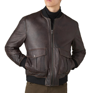Chaqueta de cuero clásica premium OEM personalizada en color marrón oscuro para hombre, chaqueta de motociclista con cuello alto y cremallera para hombre. - Product Image 2