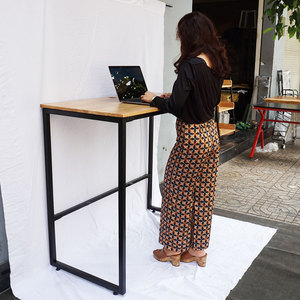 Adjustable Standing <b>Desk</b> & Foldable Mesh Back Chair Set-<b>Simple</b> Design Portable & Wooden - Product Image 3