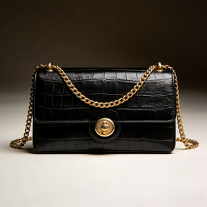 Sac à bandoulière classique en cuir croco noir pour femme, état de luxe d'occasion, parfait pour les voyages - Product Image 1