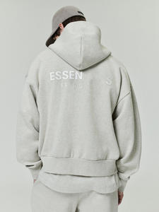 Sweat à capuche essentiel à manches longues surdimensionné pour hommes 100% coton lavable en polyester avec logo et broderie personnalisés - Product Image 3