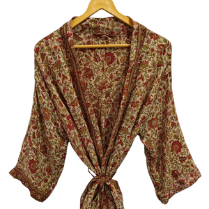 Ropa de verano Albornoz Seda Sari Kimono Vintage Sari Robe Suave Playa Fiesta Vestido Indio Hecho a mano Seda Kimono - Product Image 1