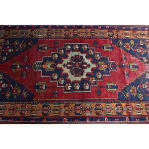 Turkish Vintage Rug 3.3x6.46 ft (100x197 cm), <b>Red</b> <b>Wool</b> Rug - Product Image 4