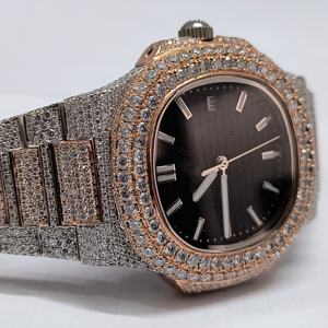 Diamond <b>Watch</b> Premium Luxury Hip Hop Mechanical Stainless Steel Customized Gold Plated <b>Black</b> Iced VVS Moissanite ETA Movement - Product Image 2