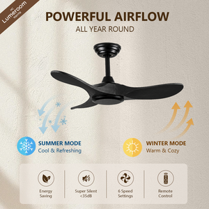36 Inch Black Ceiling Fan Without <b>Light</b>, 3 Solid Wood Blades, Downrod Mount, Reversible DC Motor with <b>Remote</b> <b>Control</b> for Bedroom - Product Image 2