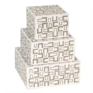 Elegante caja de recuerdo de madera de arte popular hecha a mano, patrón de modelo de incrustaciones de hueso y resina con tema de amor para uso artesanal - Product Image 3