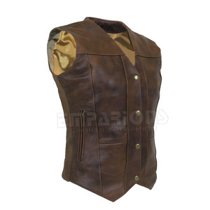 Chaleco de piel de vaca para motorista, con cordones laterales, estilo clásico Vintage, de cuero - Product Image 1