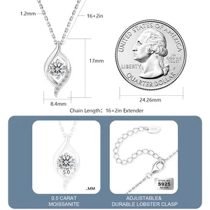 Pendentif en diamant Moissanite VVS en forme de goutte d'eau, cadeau de mariage, plaqué or blanc 14 carats, collier en argent sterling 925 pour femmes - Product Image 4