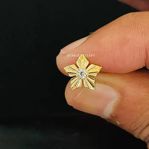 Espárragos de loto de diamante natural de oro sólido de 14 quilates para lóbulo de la oreja, Concha, trago, hélice Tragus joyería fina. - Product Image 2