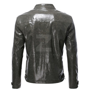 Veste en cuir pour homme d'hiver respirante coupe-vent imperméable de couleur personnalisée avec col montant logo frontal coupe ajustée manches longues - Product Image 2