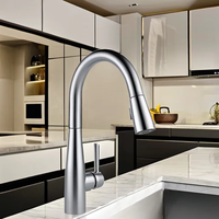 Robinet de cuisine en nickel brossé avec douchette extractible, eau chaude et froide, rotatif, moderne, monotrou, monocommande, valve en céramique, en acier inoxydable Arctic 5