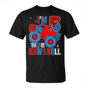 Maglietta a Tema Monster Truck e Spider-Man per il 5° Compleanno di Bambini di 5 Anni, Regalo Promozionale - Product Image 2