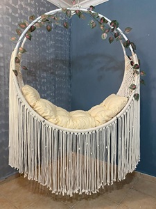 Grand lit balançoire suspendu en coton macramé Style Boho tissé à la main suspendu intérieur adulte hamac balançoire lit pour extérieur - Product Image 3