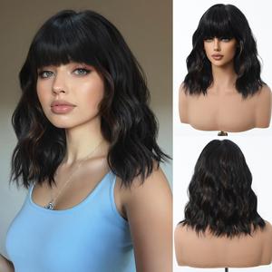 Aine-DWY 14 Inches <b>Short</b>-Length Water Wave Synthetic <b>Wig</b> for Women Glueless with Transparent Lace - Product Image 2