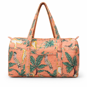 Indian Handmade Peach Cotton Quilted Forest Luxury Lightweight <b>Large</b> Capacity Durable Women's <b>Duffle</b> <b>Bag</b> Luggage - Product Image 1