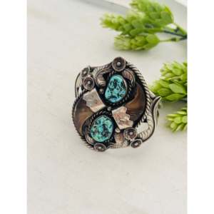 Vintage Charlie Morgan Kingman Turquoise & Sterling <b>Silver</b> Fashion <b>Cuff</b> <b>Bracelet</b> - Product Image 3