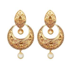 Kriaa Brown Kundan Dangler <b>Earrings</b> Gold Plated with Austrian Stone <b>Fine</b> <b>Dangle</b> Design Model 1310577 - Product Image 1