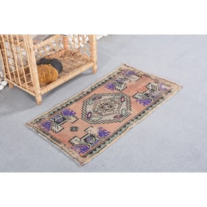 Alfombra turca Vintage Bohemia Beige, diseño de retazos de lana de área grande de 1,5x2,8 pies para dormitorio o pasillo con respaldo de látex - Product Image 2