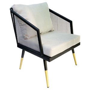 Sofá con cojín cuadrado tapizado en gris y estructura extensible de hierro negro para salas de estar GSD68042 - Product Image 2