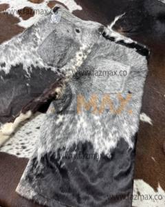 Poils en cuir de vachette sur short en cuir imprimé vache taille haute Baggy short évasé homme été cuir court - Product Image 4