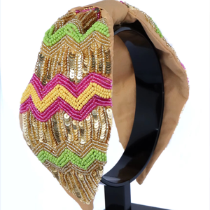 Embroidery Handmade Sequin Beaded Chevron Headband Luxury Fashion <b>Hairband</b> Women and Girls Boutique Accessories - Product Image 6