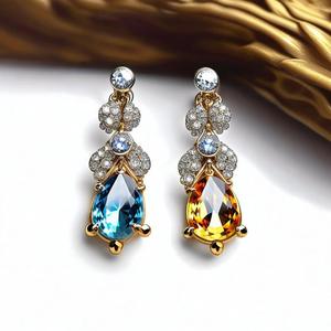 Style à la mode 925 argent Sterling plaqué or pierres précieuses goutte Dangle femmes boucles d'oreilles accessoire - Product Image 5