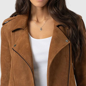 Chaqueta de ante de mujer de diseño personalizado con cremallera chaqueta de ante de moda de manga larga de color sólido de cuero genuino - Product Image 6