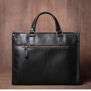 Classic Genuine Leather Korean Vintage Laptop Briefcase with Crossbody Shoulder Strap Portable <b>Large</b> Capacity Office Bag <b>Black</b> - Product Image 2