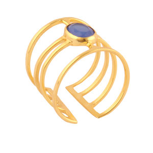 แหวนพลอยหินโมราสีฟ้าทรงรี,แหวนอัญมณี24K ทำจากทองเหลืองชุบทองแฮนด์เมดปรับได้ของขวัญสำหรับผู้หญิง - Product Image 6