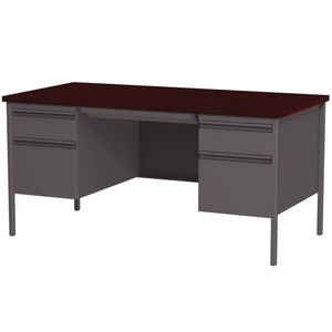 Alera 25962 Bureau en acier à double piétement 60 po. X 30 pouces X 29,5 pouces Bureau rectangulaire en mélamine avec pieds en acajou/charbon de bois - Product Image 3