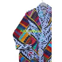 Veste Kantha vintage faite à la main pour femmes et filles, style universitaire à motifs floraux, 100% coton, réversible, anti-plis, séchage rapide, avec ceinture