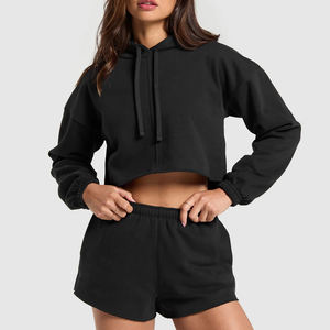 Women's Custom Logo XL Size Winter Two-Piece Tracksuit Oversized Jogger Sweatsuit Hoodie Sweatpants Set Windproof Fleece Plus - Product Image 1