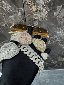 Combo de 5 |   Lunettes de soleil en moissanite, bague, toute montre en moissanite, chaîne cubaine en moissanite, bracelet tennis en moissanite personnalisé - Product Image 4