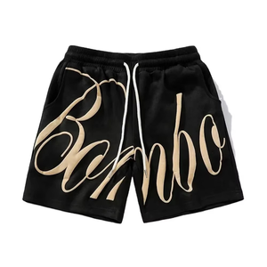 Men Chenille Embroidery French Terry Raw Hem Cut Edge Logo Casual 3D Puff Printed Drawstring <b>Sports</b> Men's <b>Short</b> - Product Image 3