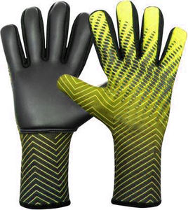 Gants de gardien de but en latex respirant de qualité professionnelle, 4 mm, noirs, avec motif en chevron orange sublimé, sans sangle, poignet étendu - Product Image 5