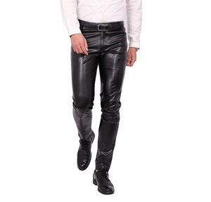 <b>Men</b> Top Trend Slim Fit PU Leather Sweatpants High Waist Casual Skinny Tight <b>Stretch</b> Trousers Waterproof Drawstring Closure for - Product Image 5