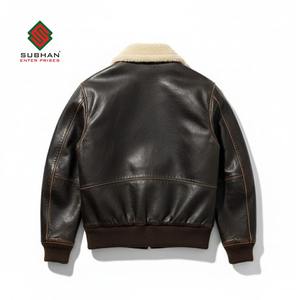 Blouson en cuir A2 pour homme |   Veste en cuir synthétique faite à la main |   Veste d'aviateur vintage |   Col mandarin doublé de laine |   Hommes - Product Image 2